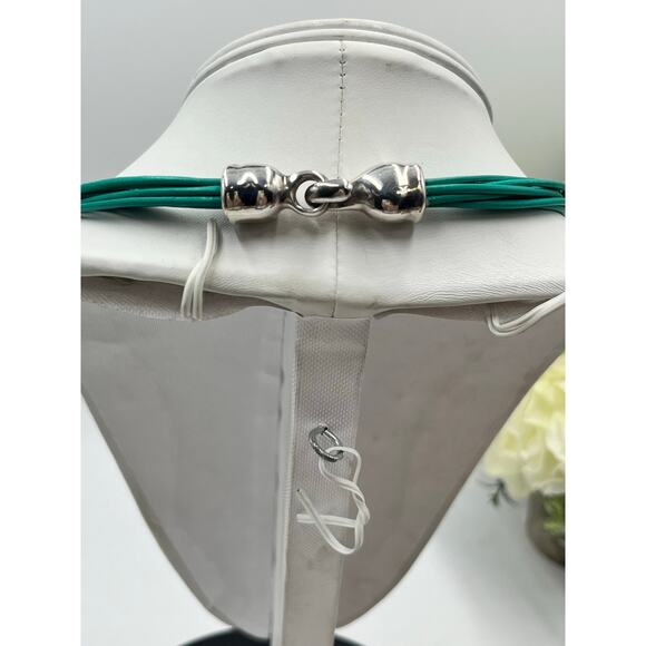 Simon Sebbag Israel Designer Multistrand Turquoise Teal Leather Slide Necklace - Picture 5 of 9